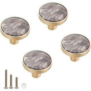 4 Pack Brass Decorative Cabinet Round Knobs, 1.25" Northern Europe/Chinese Style Pearl Shell Handles pulls knobs for Home Decor Cabinet Drawer Furnitures (4 Pack, Light Gray)