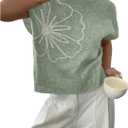 SOLY HUX Women's Short Sleeve Sweater 3D Floral Sweaters Pullover Tank Tops Knit Vest Trendy Fashion Clothing (Green, L)