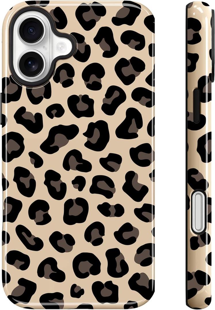 Magnetic for iPhone 17 Case for Women Men, Brown Leopard | Cool Cheetah Pattern Design [Compatible with MagSafe] 2-Layer Hybrid Shockproof Glossy Protective Cover