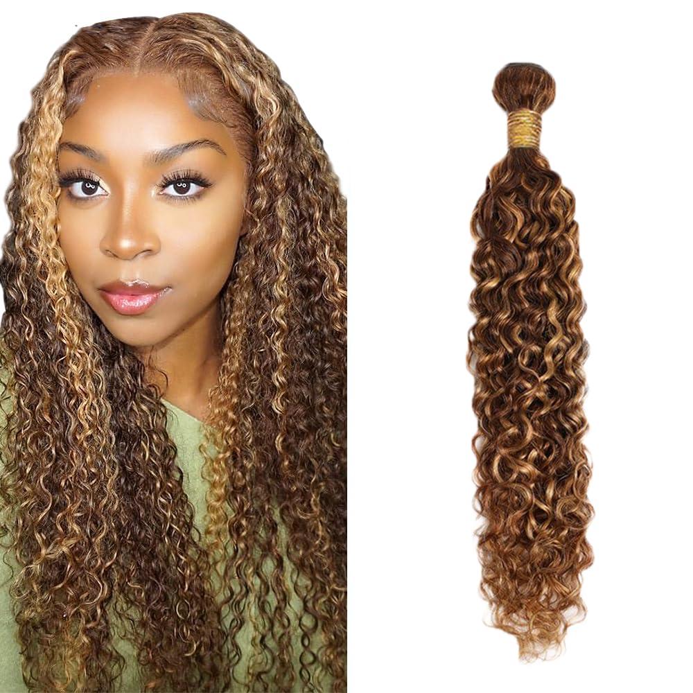 P4/27 Highlight Brown Bundles Water Wave Bundles Human Hair 22 Inch Unprocessed Brazilian Virgin Weave Hairs Blonde 1 Bundle 50 Gram Per Bundle Human Hair Extensions