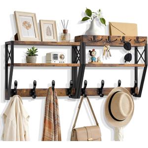 Upgraded 32-inch Coat Rack Wall Mount with Shelf, 4 in 1 Versatile Coat Hanger Key Holder Wall Mount, 3-Tier Entryway Wall Shelf with 12 Hooks and Mail Holder for Living Room Bedroom Bathroom
