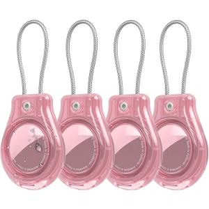 Inesore IPX8 Waterproof for AirTag Keychain Holder case with Wire Cable,Ultra Durable Anti-Lost Lock Keychain Holder for Luggage,Dog,Key,pink*4