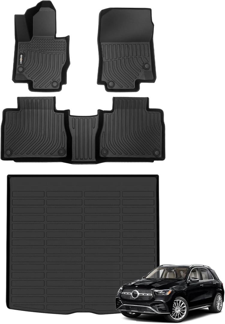 GINOWY-Floor Mats & Cargo Liner for 2020-2026 Mercedes Benz GLE 350/450 (No for Coupe/AMG), TPE All Weather Car Mats for Mercedes GLE Accessories, Heavy Duty Floor Liners