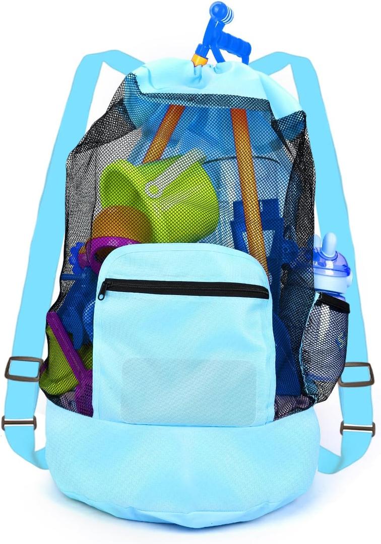 Beach toy bag，mesh backpack for beach，Beach Vacation Essentials,Shell Collecting Bag Shelling Tools,Beach Must Haves Sand Box Toys Seashell Bags，Waterproof Swim Mesh Beach Bag（1PCS blue）, Mini/Compact