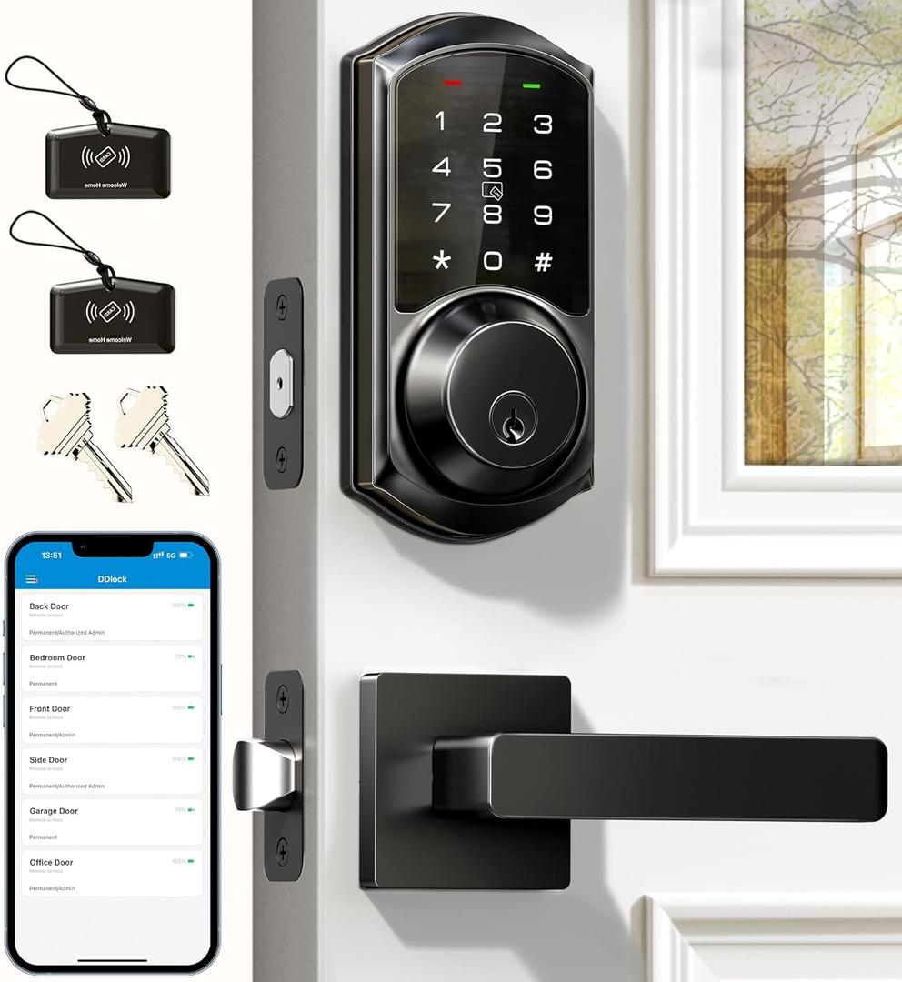 Veise VE06-L Smart Locks with 2 Lever Handle Set, App Control, Keyless Entry Deadbolt for Front Door, Electronic Digital Touchscreen Keypad, Auto Lock, Waterproof, Easy Installation, Matte Black Veise VE06-L Smart Locks with 2 Lever Handle Set, App Control, Keyless Entry Deadbolt for Front Door, Electronic Digital Touchscreen Keypad, Auto Lock, Waterproof, Easy Installation, Matte Black