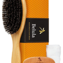 Belula 100% Boar Bristle Hair Brush Set (Medium). Soft Natural Bristles for Thin and Fine Hair. Restore Shine And Texture. Wooden Comb, Travel Bag and Spa Headband Included