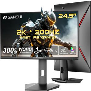 SANSUI 24.5 Inch Gaming Monitor QHD 1440P 300Hz 240Hz, 1ms Fast IPS Computer Monitor, 2 HDMI 2.1 Up to 300Hz, 2 DP 1.4 Up to 300Hz, 130% sRGB Eye Care VESA Support (DP Cable Included ES-G25F6Q Pro)