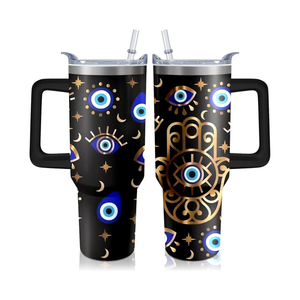 40oz Evil Eye Tumbler with Handle and Flip Straw, Evil Eyes Hand Stainless Steel Insulated Cup, Travel Coffee Mug Water Bottle, Birthday Gifts for Women Men