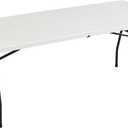 Amazon Basics Heavy Duty Portable Folding Table, 6 ft, Indoor & Outdoor, Fold-in-Half Design with Carrying Handle, White | Portable, Heavy Duty, Indoor & Outdoor, with Carrying Handle