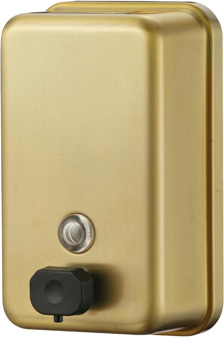 Brushed Gold Stainless Steel Vertical 1100ml/37oz Capacity Commercial-Grade Soap Dispenser, Wall-Mounted Bathroom Hand Soap Dispenser with Corrosion-Proof Lining and Anti-Leak Pump