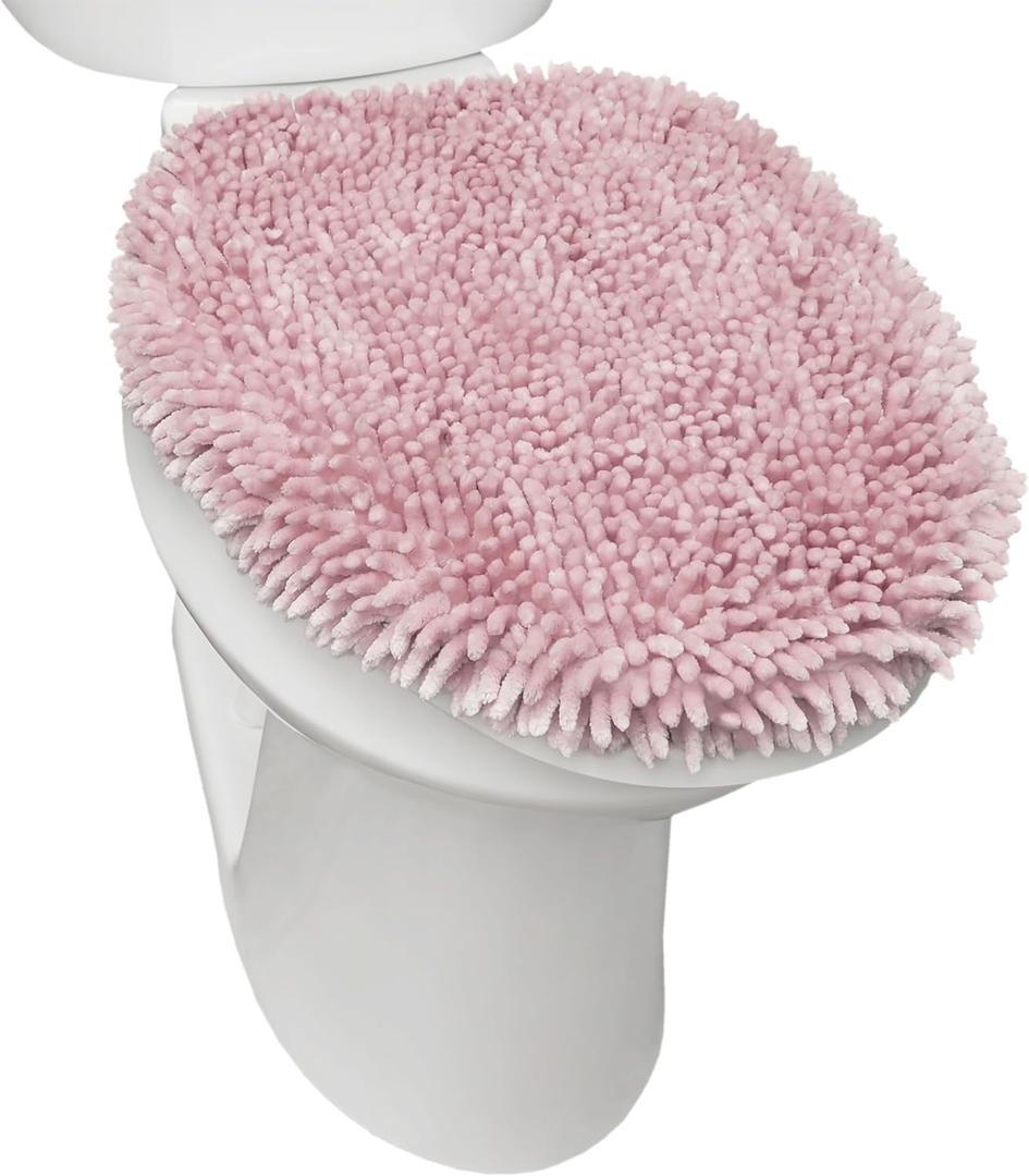 TOWN & COUNTRY BASICS Spa Step Noodle Solid Bathroom Toilet Lid Cover, Plush, Soft, and Absorbent, Machine Washable, Blush, 18.5"x19.6" (18.5" x 19.6")