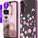 for Samsung Galaxy A16 5G Case+Tempered Glass Screen Protector,Military Grade Protective Slim Soft TPU + Hard PC,Girls Women Crystal Clear Flower Pattern Case Cover for Galaxy A16 5G-Colorful
