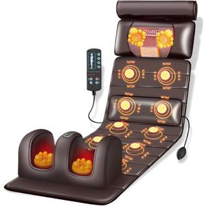 Vibration Massage Mat,Full Body Vibrating Heating Massage Pad,10 Vibration Motors,3 Strength Adjustments, with Detachable Neck Massage Headrest and Multifunctional Leg,Foot Massagers,for Home Office (Brown)