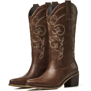 Cowboy Boots for Women Wide Calf - Cowgirl Boots with Pointed Toe and Chunky Heel for All-Day Comfort | Perfect for Country Music Festivals & Daily Wear (US 9)
