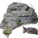 PINVNBY Turtle Basking Platform, Reptile Climbing Shale Resin Ledge Stone, Aquarium Ornament Rock Landscaping Decoration with Suction Cups for Frogs Newts Lizard (Large:7.1Lx6.3Wx2.7H)