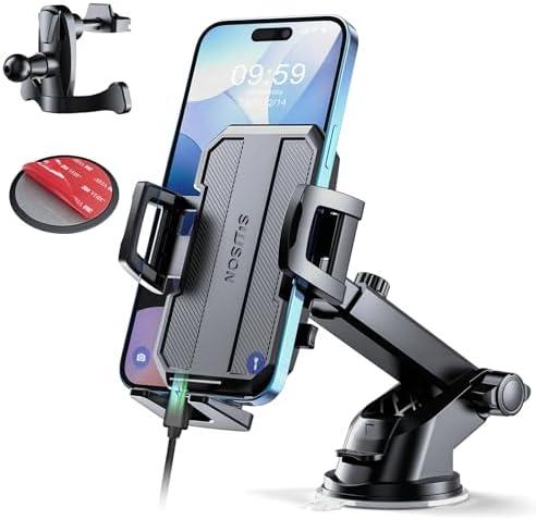 ZGEAR Upgraded 3-in-1 Car Phone Holder Mount [Powerful Suction] Phone Mount for Car Dashboard Air Vent Windshield, for All iPhone Android Phone (Black)