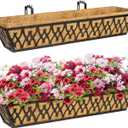 2 Pack 30 Inch Window Boxes Planters Railing Planter Box with Adjustable Brackets for Porch Fence Patio Balcony Hanging Flower Baskets with Coco Liners for Outdoor Garden Décor - Bronze