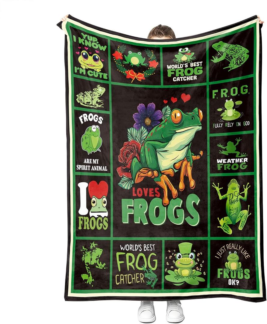 Frog Fleece Blanket - Soft and Cozy Throw Blanket for Kids and Adults, 50 x60inches