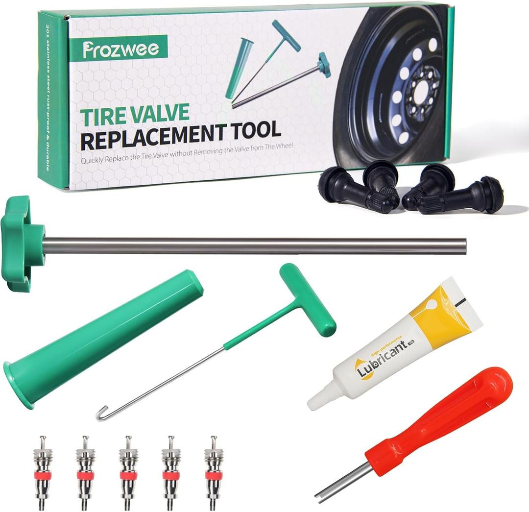 Tire Valve Stem Core Quickly Replacement Tool Kit,with 5PCS Valves Cores & 1PCS Grease,Perfect Tool for Replacing Leaky Valves in Cars,Trucks,Motorcycles, etc.with 4PCS TR413 Valve Stems