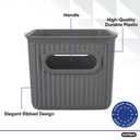 Superio Ribbed Collection - Decorative Plastic Basket Open Home Storage Bins Organizer, Small Grey (1 Pack) Container Boxes for Organizing Closet Storage Bins for Shelves Drawer Shelf 1.5 Liter