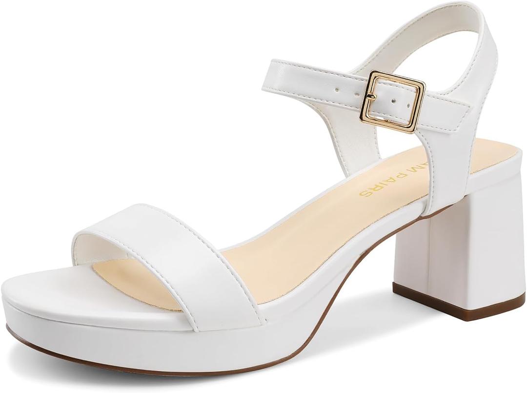DREAM PAIRS Women's Platform Heels Block Chunky Open Toe Ankle Strap Heel Fashion Wedding Party Dress Sandals Shoes (9, White)