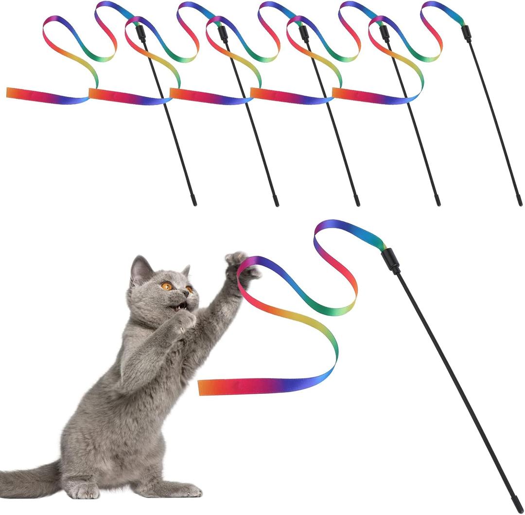 Molain Cat Wand Interactive Toy, 5 Sets Colorful Fabric Ribbon Sticks, Indoor Interactive Cat String Toy