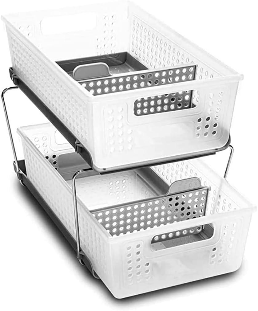 madesmart 2 Tier Bath Organizer, Undersink Storage with Sliding Drawers, for Cleaning Supplies, Pantry, Sponges, Bottles & Kitchen Essentials, Adjustable Dividers & Pull Out Sliding Baskets, Frost (1-Pack)