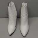 DREAM PAIRS Women's Chunky Heel Ankle Booties Pointed Toe Short Boots (5, White/Pu)
