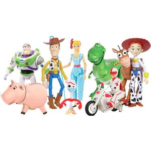 Mattel Disney and Pixar Toy Story Storytellers Figure Pack, 9 Figures & Vehicle, Woody Buzz Rex Forky Bo Peep Duke Caboom & Toy Motorcycle, Carnival Crew