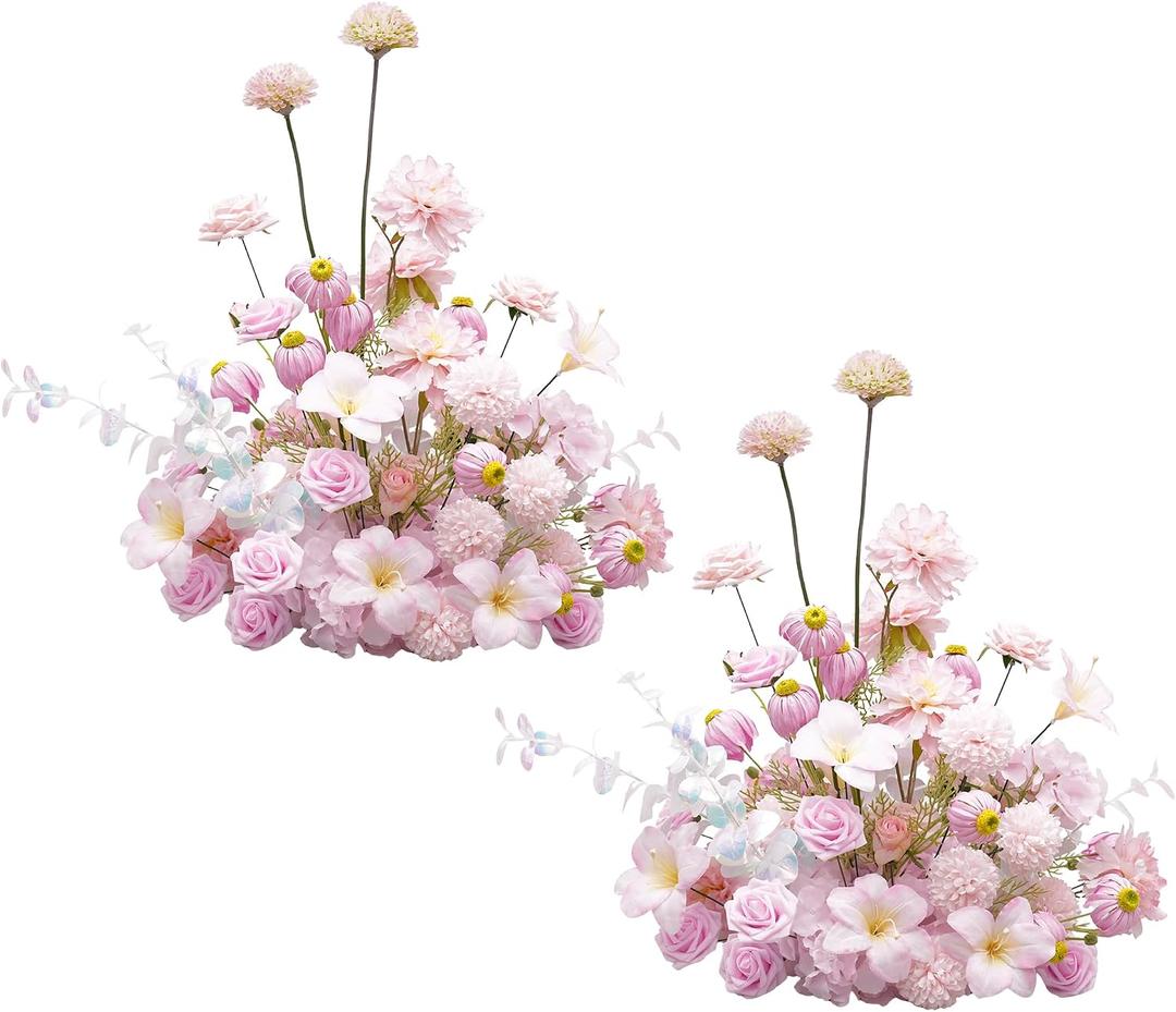 2pcs19inch Pink Free Standing Flowers Ball Bouquet Artificial Rose Arrangements Balls for Wedding Centerpieces Tables Chair Aisle Runner Flowers Decoration