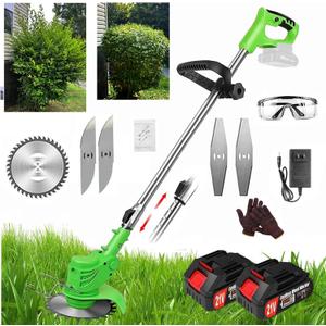 Cordless Wacker Weed, 21v/2Ah Weed Eater Battery Powered,Battery Wacker Weed with 3 Types Blades, Brush Cutter for Yard Garden (green)