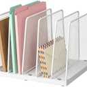 LEKETREE Small Desk File Organizer, 5-Section Upright File Sorter, Vertical File Folder Holder, Mesh Metal Wood Office Desktop Organization for Document, Magazine, Books and more (White)