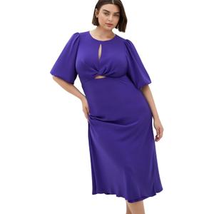 City Chic Women's Cocktail Dress - INES Puff Twist (Violet, 14 Plus)