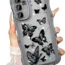 UEEBAI Wave Butterfly Case for Samsung Galaxy S23 Plus Case, Pretty Bling Star Butterfly for Women Cute Shiny Glitter Phone Cover for Girls Bling Clear Cover Curly Shockproof Girly Shell - Black