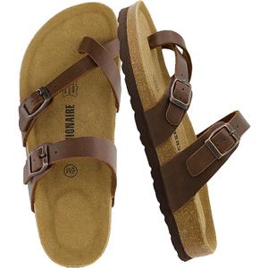 CUSHIONAIRE Luna Sandals for Women, Cork Footbed Womens Sandals for Summer Comfort with Adjustable Straps, Size 7.5