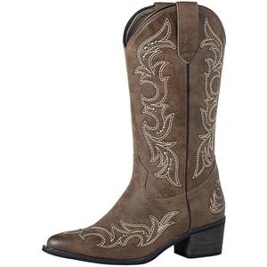 SheSole Women's Studded Cowgirl Cowboy Boots Snip Toe Mid Calf Fashion Western Boots, size -38
