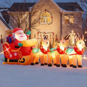 10FT Christmas Inflatables Santa and Reindeer,Blow Up Santa Sleigh and Reindeer Outdoor Decorationwith Built-in LED Lights for Indoor, Cute Blow Up Santa Gifts Perfect for Lawn, Garden, Patio