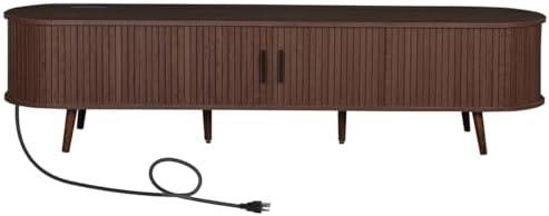 Fluted TV Stand with Sliding Tambour Door, Modern Entertainment Center with Storage Cabinet and Drawers for Living Room, Mid Century Media Console Table for TVs up to 80 Inch (Dark Brown, 70.8”)