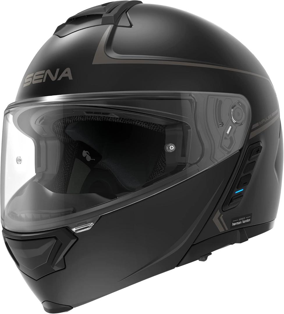 Sena Impulse DOT Flip Up Modular Bluetooth Helmet w/Sound by Harman Kardon Dual Visor Helmet with Integrated Mesh Intercom System / MP3 / Voice Dial (Matte Black, Medium) (Black, M)