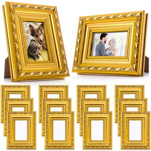 Fiwochic 12 Pcs Gold Small Picture Frames Bulk 4 x 6 Inch Mini Vintage Antique Ornate Retro Baroque Photo Frames with Backboard for Wall Hanging Tabletop Home Decor Wedding Christmas Display