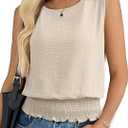 BLENCOT Summer Tank Tops for Women Sleeveless Casual Boho Cami Slim Fit Smocked Bottom Shirts (M)