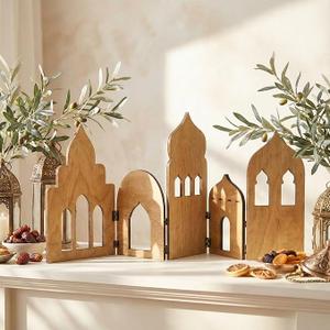Vicenpal Ramadan Decorations for Home Wooden Mosque Standing Display Eid Mubarak Table Decor Islamic Ramadan Tiered Tray Decoration for Muslim Islamic Farmhouse Party Gift