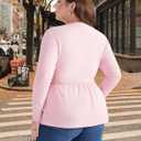 Women's Plus Size Babydoll Tops Long Sleeve Henley Shirts Cute Square Neck Peplum Top Button Casual Swing Flowy Blouses (Pink, XL)