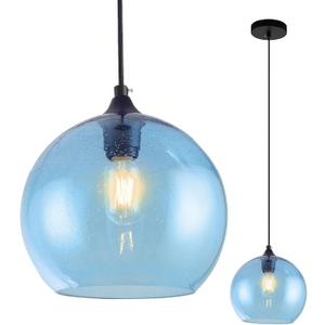 Blue Glass Pendant Lights Kitchen Island Lighting Globe Pendant Light Fixtures Modern Pendant Lighting for Kitchen Island Bedroom Living Dining Room Light Fixture,7.8inch