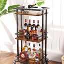 OKZEST 3 Tier Bar Cart for Home, Rolling Mini Liquor Bar for Wine Beverage Dinner Party, Utility Kitchen Storage Island Serving Cart on Wheels, Coffee Bar Cabinet for Kitchen Dining Living Room, Brown