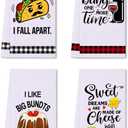 LXOMILL Funny Kitchen Towels, Cute Decorative Dish Towels Sets, Absorbent Waffle Hand Towels, Housewarming Gifts for New Home, Women, Mom, Set of 4, Funny House Warming Presents, Hostess Gifts (4 Pack-food)