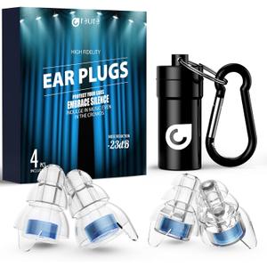 High Fidelity Concert Ear Plugs, Noise Cancelling Silicone Ear Plugs 2 Pairs Great for Concerts Loud Music, Musicians, Motorcycles, Airplanes, Raves, Hearing Protection -23 dB (Blue)