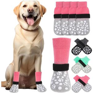 BINGPET Dog Socks to Prevent Licking Paws with Grippers for Hardwood Floors Anti Slip, Winter Warm Pet Shoes Booties, Extra-Thick Grip Dog Boots & Paw Protectors for Small Medium Large Senior Dogs, S