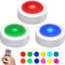 Novelty Place LED Puck Lights with Remote Control - Dimmable Under Cabinet Closet Lighting - Battery Operated Tap Lights - 12 Preset RGB Color Changing Adhesive Sticky Night Light with Timer (3 Pack)