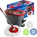 SIMPLI-MAGIC 79349 Spin Mop Cleaning System with 3 Microfiber Mop Heads, Red/GRAY, Red/Black
